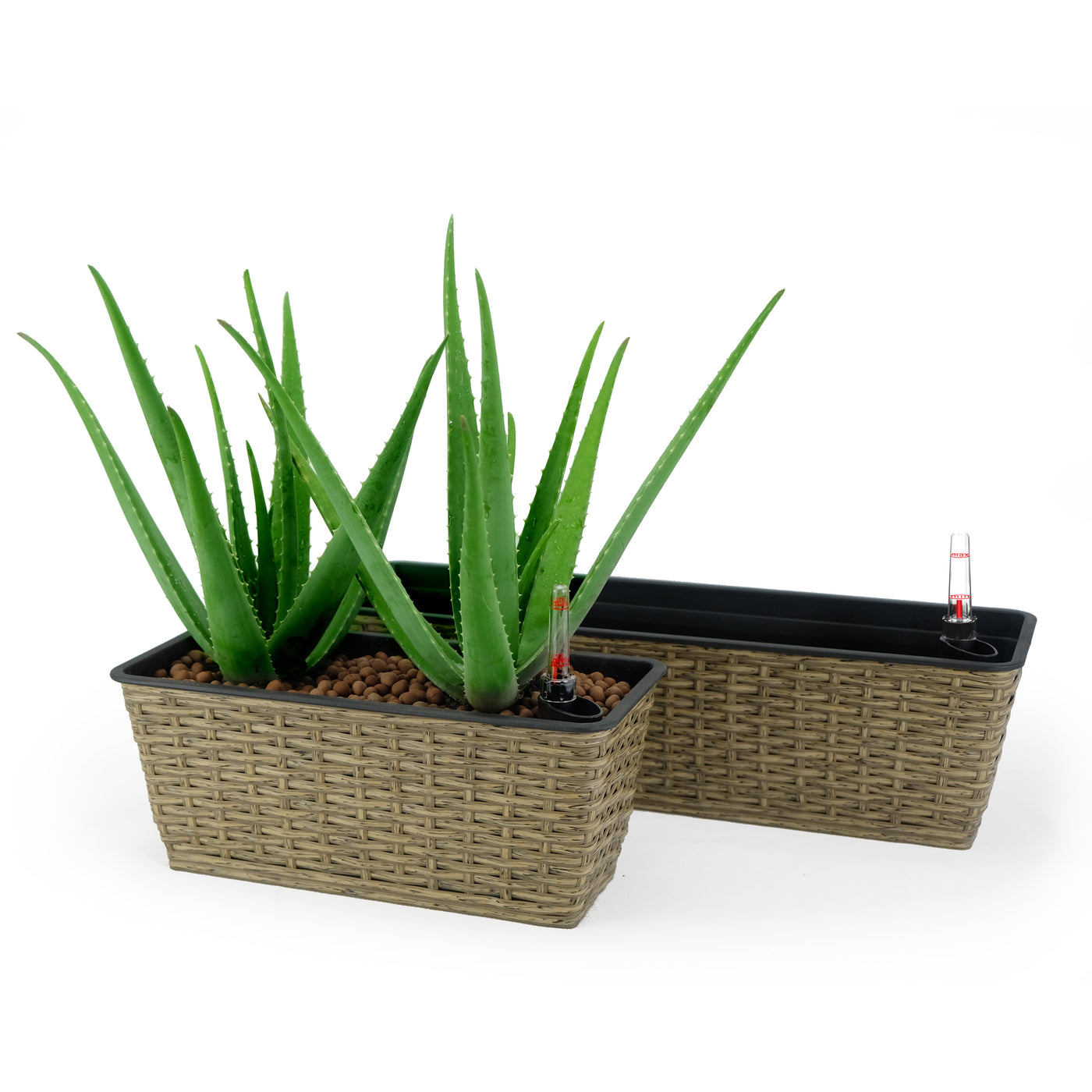 2-Pack Wicker Self-Watering Planter Rectangle Brown