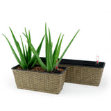 2-Pack Wicker Self-Watering Planter Rectangle Brown