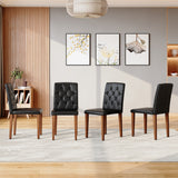 Set of 4 Metal Dining Chair Black/Walnut