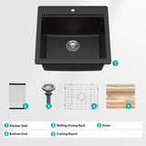 Quartz Bar Sink - 21" x 20" x 9-5/8" Black granite composite Workstation