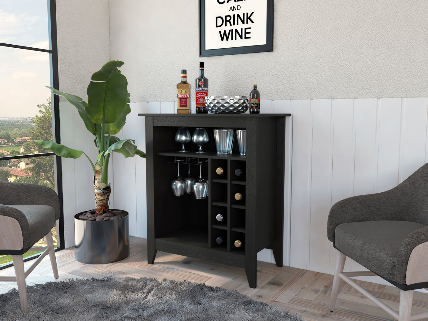 6-Bottle 1-Drawer 1-Shelf Bar Cabinet Wenge