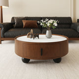 Round Solid Wood Coffee Table with Storage Bouguer Walnut/Brown