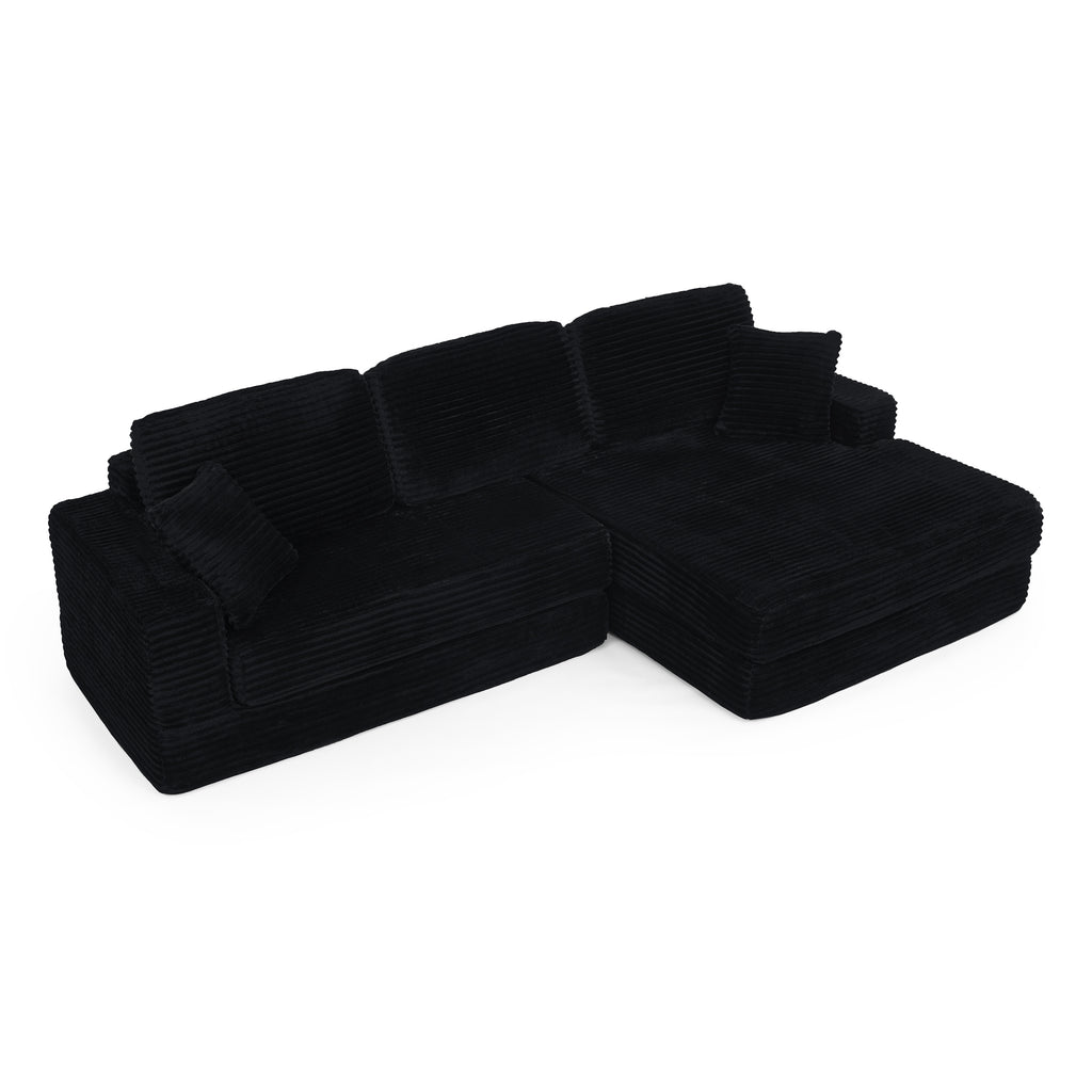 Modern Minimalist L Shape Modular Sectional Sofa With Corduroy Finish In Black