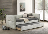Daybed with Trundle Solid Wood Sleeper Tufted Light Gray