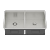 Double Bowl (50/50) Undermount Kitchen Sink- 33"x19"x10" Stainless Steel