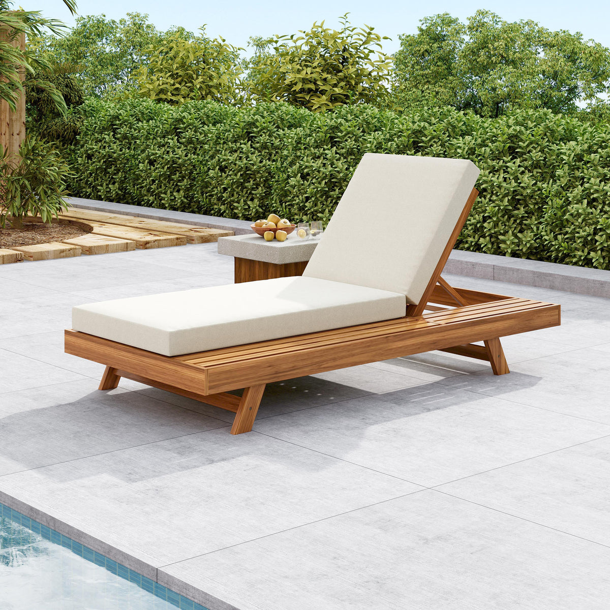 Outdoor Chaise Lounge Chair Acacia Wood Cream/Teak