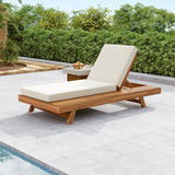 Outdoor Chaise Lounge Chair Acacia Wood Cream/Teak