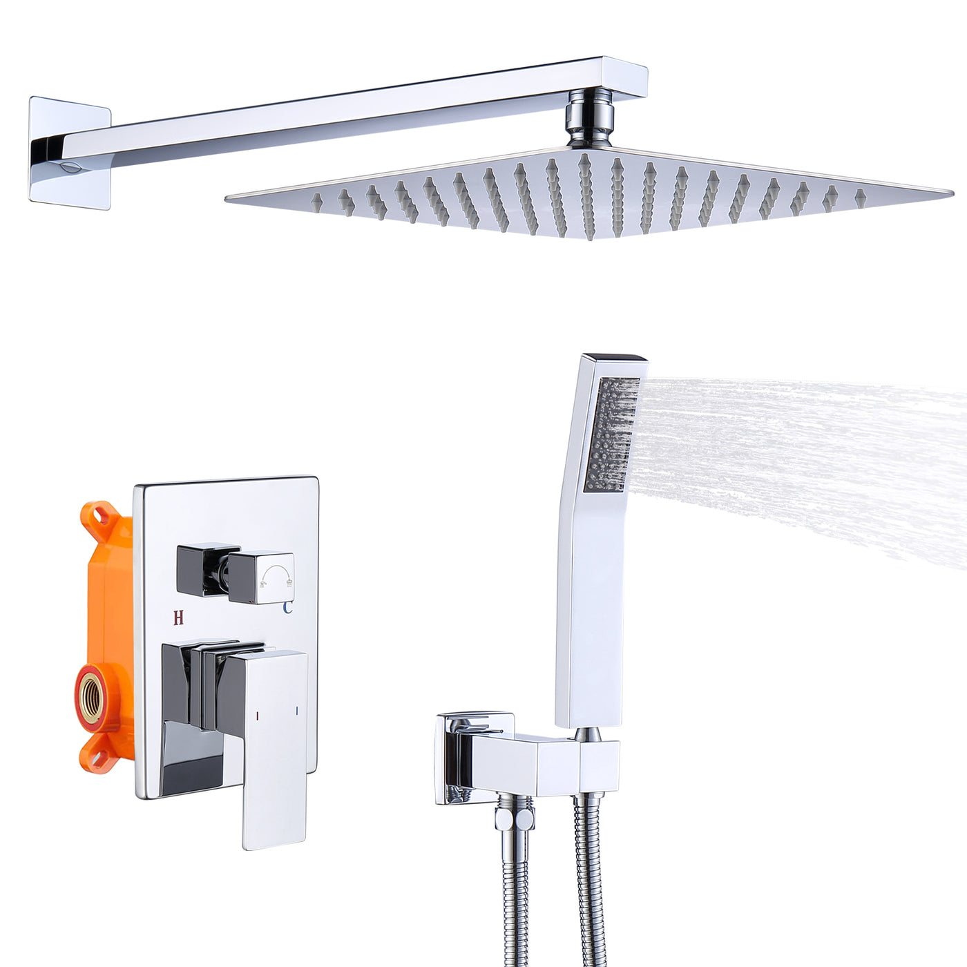 Shower Faucet Combo Set Wall Mounted 10" Rainfall Head Chrome
