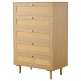5 Drawer Rattan Chest of Drawers with Metal Handles