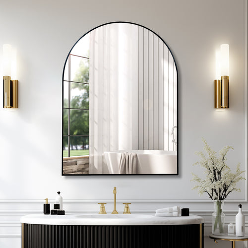 30x40 Black Metal Arched Bathroom Wall Mirror
