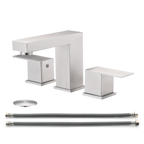 8 Inch Brushed Nickel Widespread Bathroom Faucet with Pop Up Drain