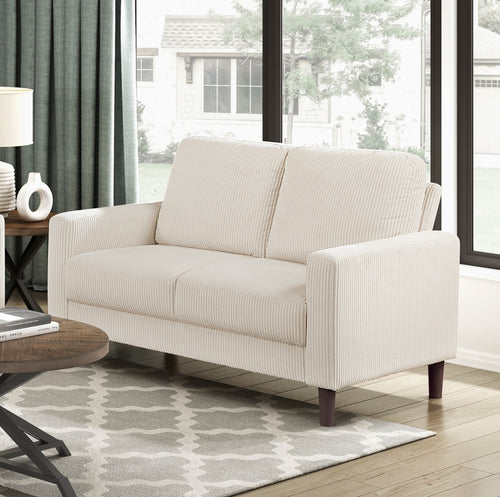 Beige Corduroy Upholstered Loveseat with Solid Wood Frame