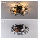 19-inch black wrought-iron cage-style ceiling fan light, featuring remote