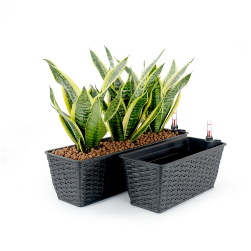 2-Pack Hand Woven Wicker Self-Watering Rectangle Planter