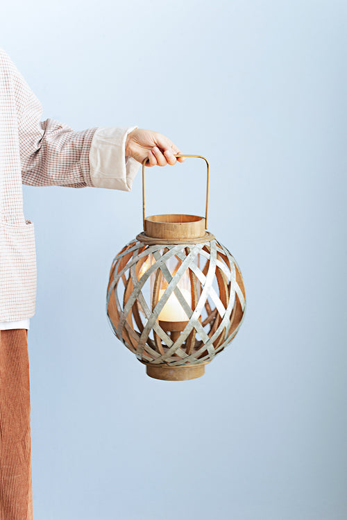 Wooden Decorative Lantern with Handle Indoor Outdoor