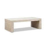 Veda 55' Reclaimed Wood Stacked Geometric Waterfall Coffee Table in Whitewashed