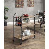Serving Cart - 3-Tier - Oak and Sandy Black Finish - With Wheels