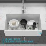 36" White Farmhouse Sink - 36 x 20 x 10 inch Kitchen Sink Apron-front White
