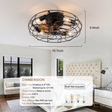 19-inch black wrought-iron cage-style ceiling fan light, featuring remote
