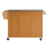 Indoor Bamboo Rolling Kitchen Island with Stainless Steel Top