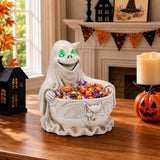 Halloween Ghost Storage Bowl Figurine, Spooky Candy Dish with LED Light for Hall