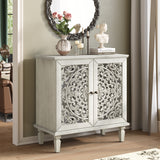 Vintage Floral Display Cabinet Wood Legs 2-Door