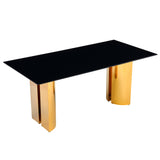 70 Inch Black Glass Gold Stainless Steel Dining Table