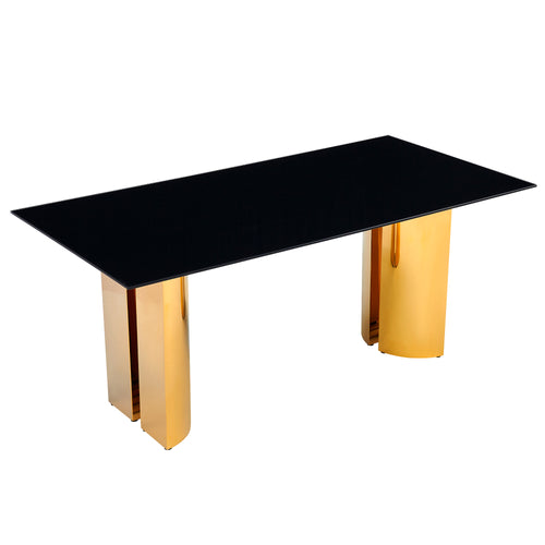 70 Inch Black Glass Gold Stainless Steel Dining Table