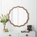 23.62" Round Wood Wavy Scalloped Farmhouse Wall Mirror