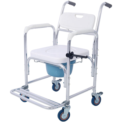 4 in 1 Bedside Commode Wheelchair with Brakes and Casters