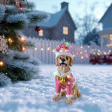 Christmas Labrador Retriever Statue, Holiday Dog Figurine in Pink Santa Outfit