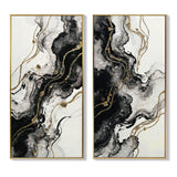Large Framed Black and White Abstract Wall Art , Set of 2  Minimalist Canvas Pri