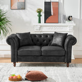 Chesterfield Faux Leather Sofa Black 66 Inch Roll Armrest