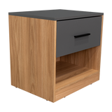 Nightstand Set of 2 - Drawer and Shelf - Natural Oak and Gray