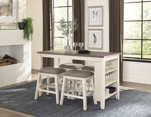 Counter Height Dining Set 5pc Table 4 Stools Brown Fabric