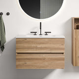30' Wall Mounted Rough Oak&Rough Oak Bathroom Vanity with Integrated Ceramic ...