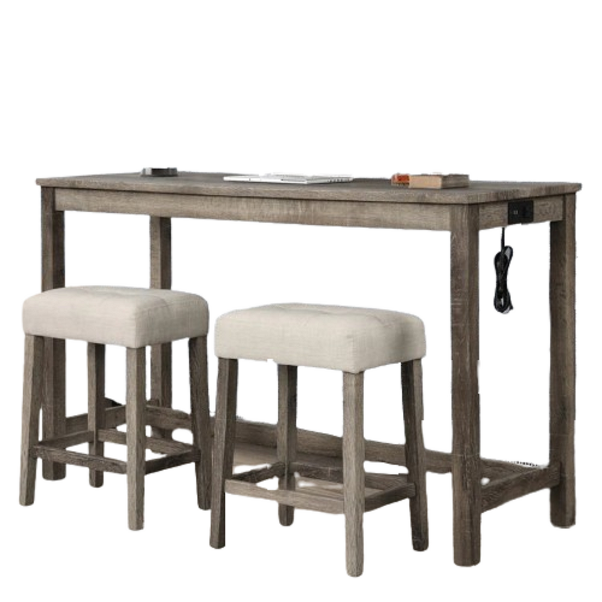 Linen Bar Table Set Tufted Brown/Beige
