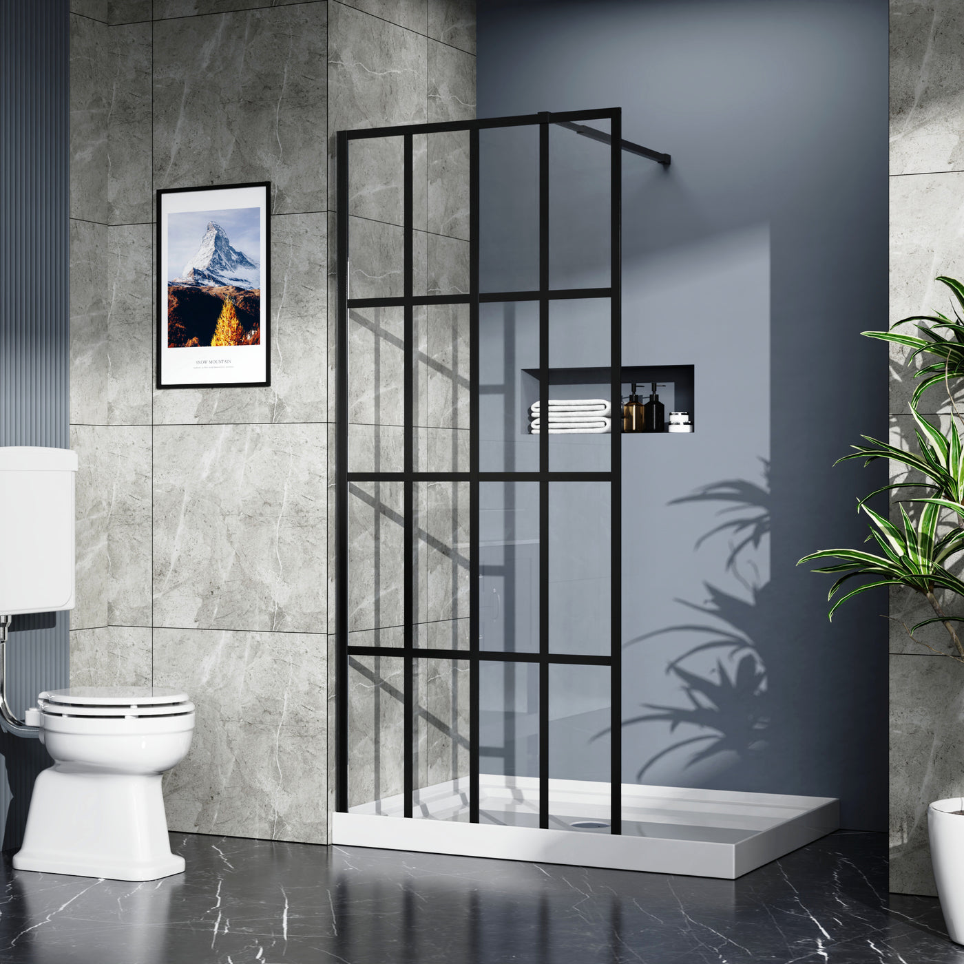 34" x 72" Black Frameless Tempered Glass Shower Door Panel