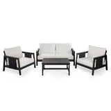 Outdoor Sofa Set Acacia Wood Textilene 4 Piece Gray White Seats 4