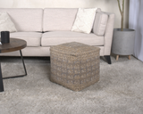 Caesar Handcrafted Square Pouf, Taupe and Gold