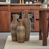 Hand-Woven PVC Rattan Vases, Set of 3 Brown Decorative Floor Vases