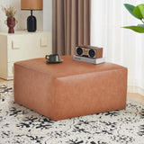 Upholstered Square PU Leather Ottoman,Tan Brown (old sku N757P180768T)