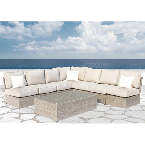 Outdoor Sectional Set HDPE Wicker Gray 8 Piece Seats 6