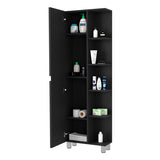 Linen Cabinet with Mirror - Open Shelves - Space Saving - Black