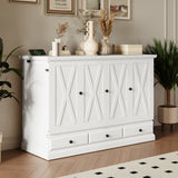 Farmhouse Style Solid Pine Murphy Bed Chest Cube with Charging Station and Storage Drawer, Full, White