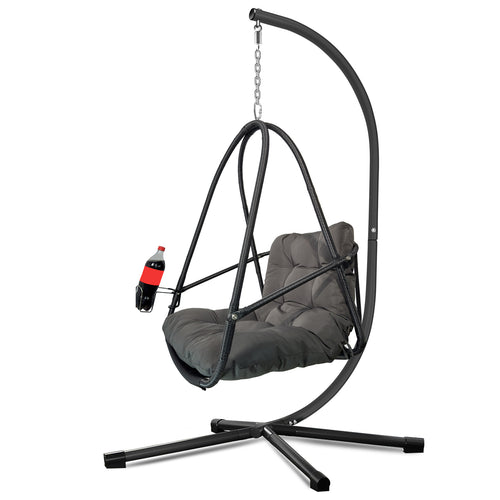 Wicker Rattan Hanging Egg Chair with Stand Indoor Outdoor Cushion