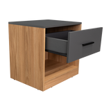 Nightstand Set of 2 - Drawer and Shelf - Natural Oak and Gray