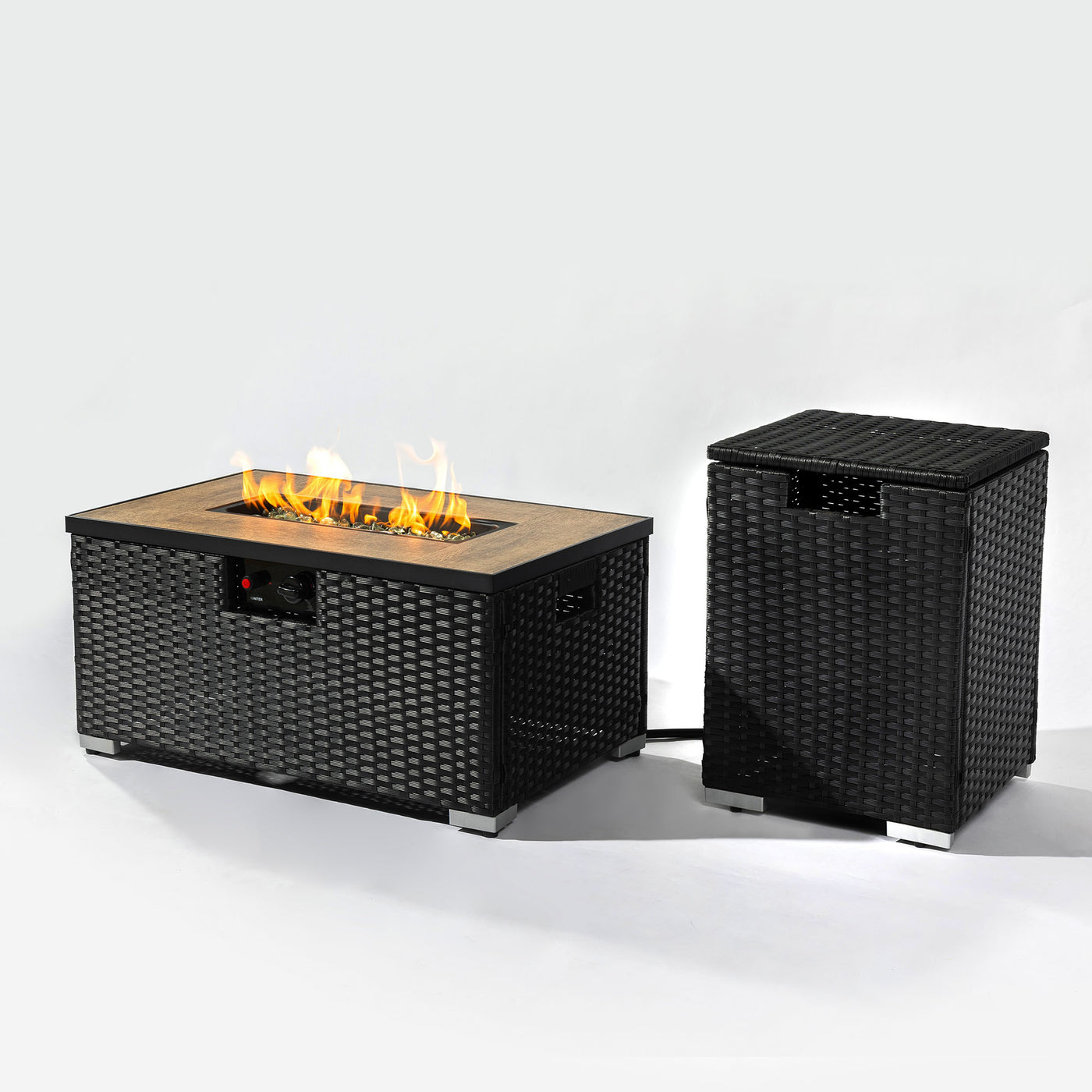 32" Propane Fire Pit Table 50000 BTU Rectangular Steel Wicker Base