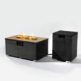 32" Propane Fire Pit Table 50000 BTU Rectangular Steel Wicker Base