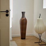 Hand-Woven PVC Rattan Floor Vase, 39 Inch Tall Black Gray Decorative Vase